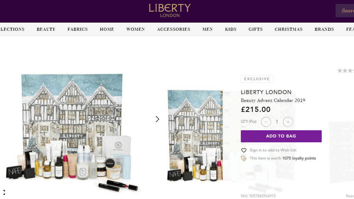 Liberty London百货 2019年圣诞日历售价£215，转运带回